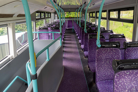 Interior of bus showing AirBubbl devices